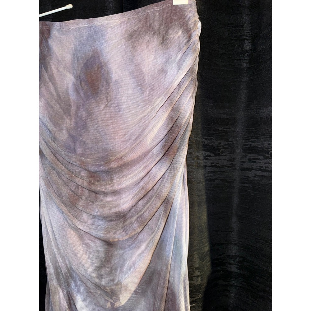 RSQ Small Mesh Ruched Maxi Skirt Purple Gray Tie Dye Bodycon Stretch - Picture 4 of 6
